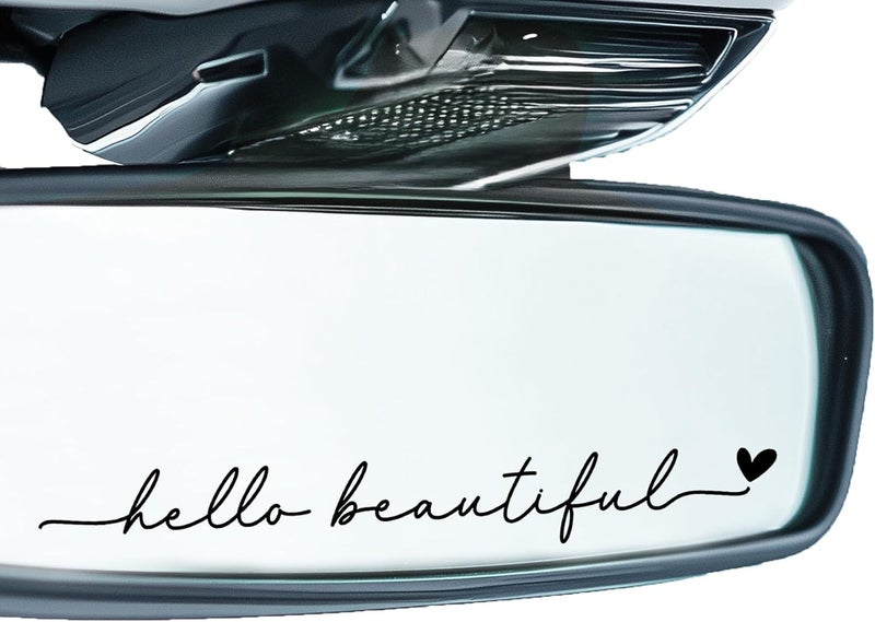 CYLDGNS 3 x Car Rear Mirror Vinyl Decal Stickers Water Bottle Decor Cute Laptop Sticker Aesthetic Tumbler Positive Affirmation Decal Car Rearview for Women Gift for Her (Black, Hello Beautiful) - Image 1
